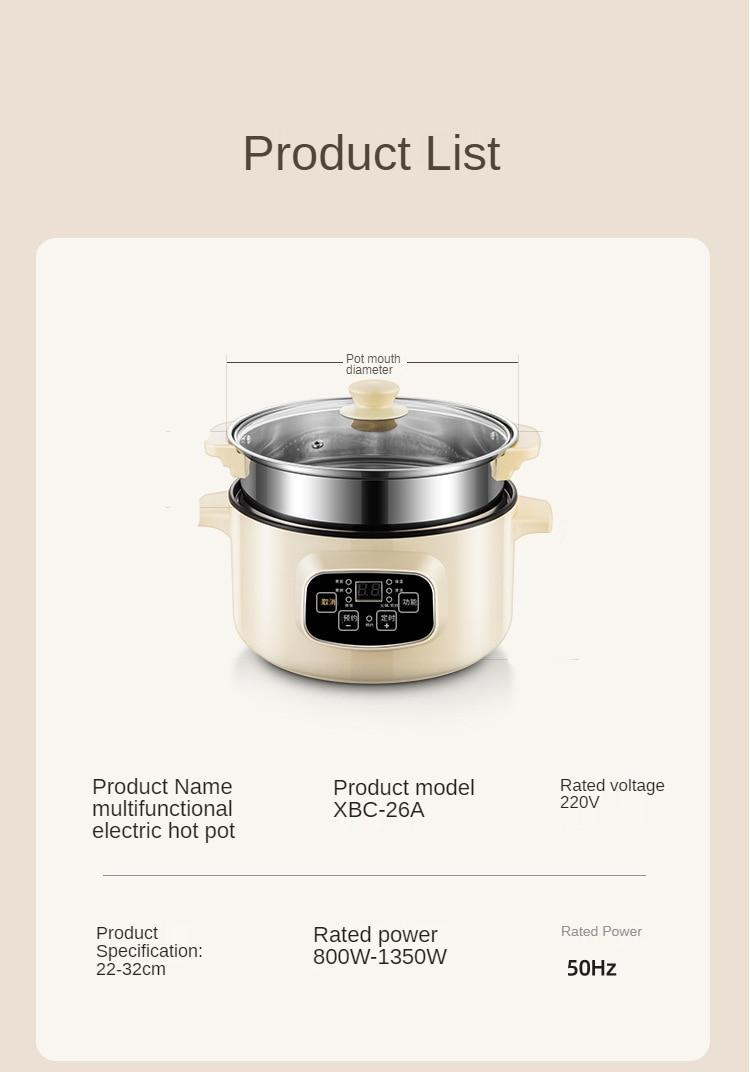 Multifunctional Electric Cooker 220V Heating Pan Cooking Pot Machine Hotpot Noodles Eggs Soup Steamer Mini Rice Cooker Hot Pot