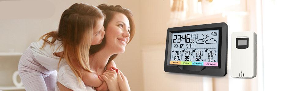 Newentor Q5 Professional Weather Station Indoor Outdoor Digital Forecast Hygrometer Humidity Temperature Display 3 Sensor Auto