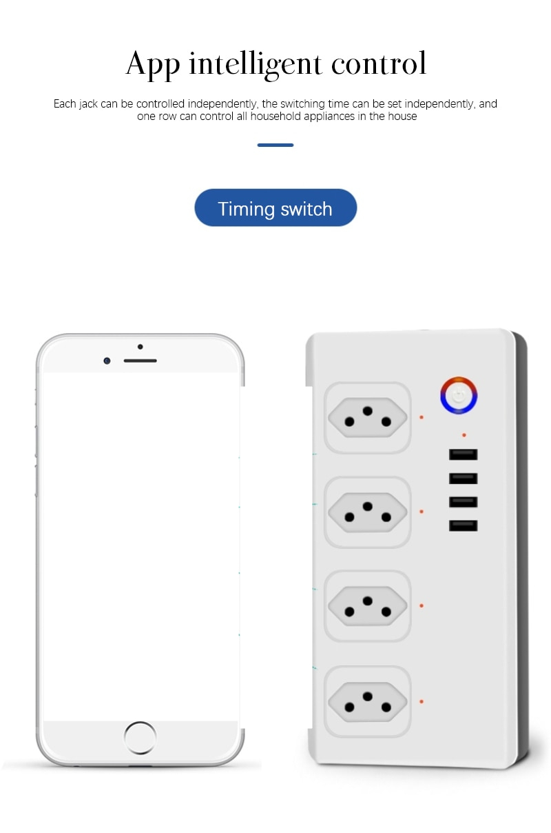 Wifi Smart Power Strip 4 BR Outlets Plug with 4 USBCharging Port Timing App Voice Control Work with Alexa Google Home Assistant