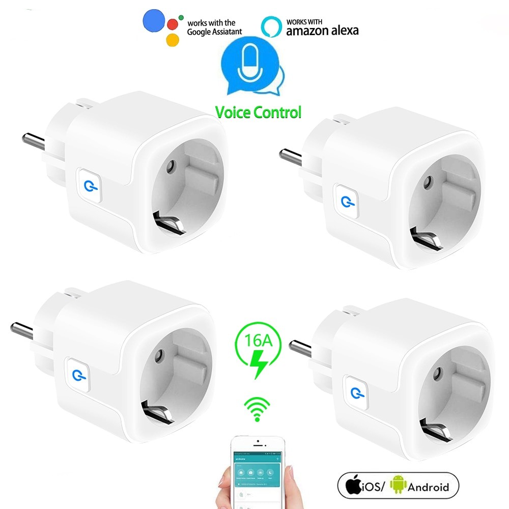 16A Smart WiFi Plug with Power Monitor, wifi wireless Smart Socket Outlet with Alexa Google Home Voice Control