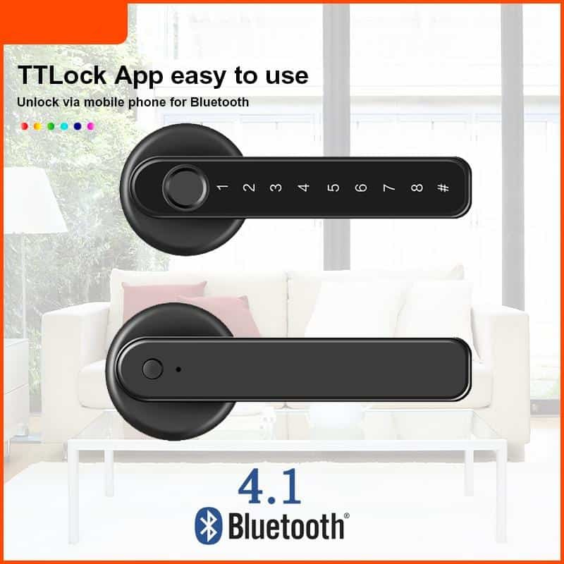 SmarDeer Bluetooth Smart lock for TTLock 4in1 Unlock via Key/Fingerprint/Code/App Biometrics Fingerprint lock for indoor door