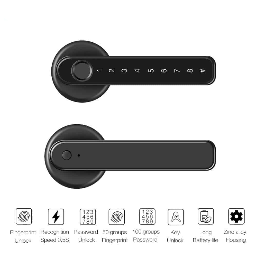 SmarDeer Bluetooth Smart lock for TTLock 4in1 Unlock via Key/Fingerprint/Code/App Biometrics Fingerprint lock for indoor door