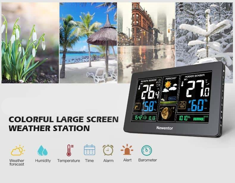 Newentor Weather Station 3 Sensors Large Display Wireless Digital Indoor Outdoor Forecast Sensor Hygrometer Humidity Temperature