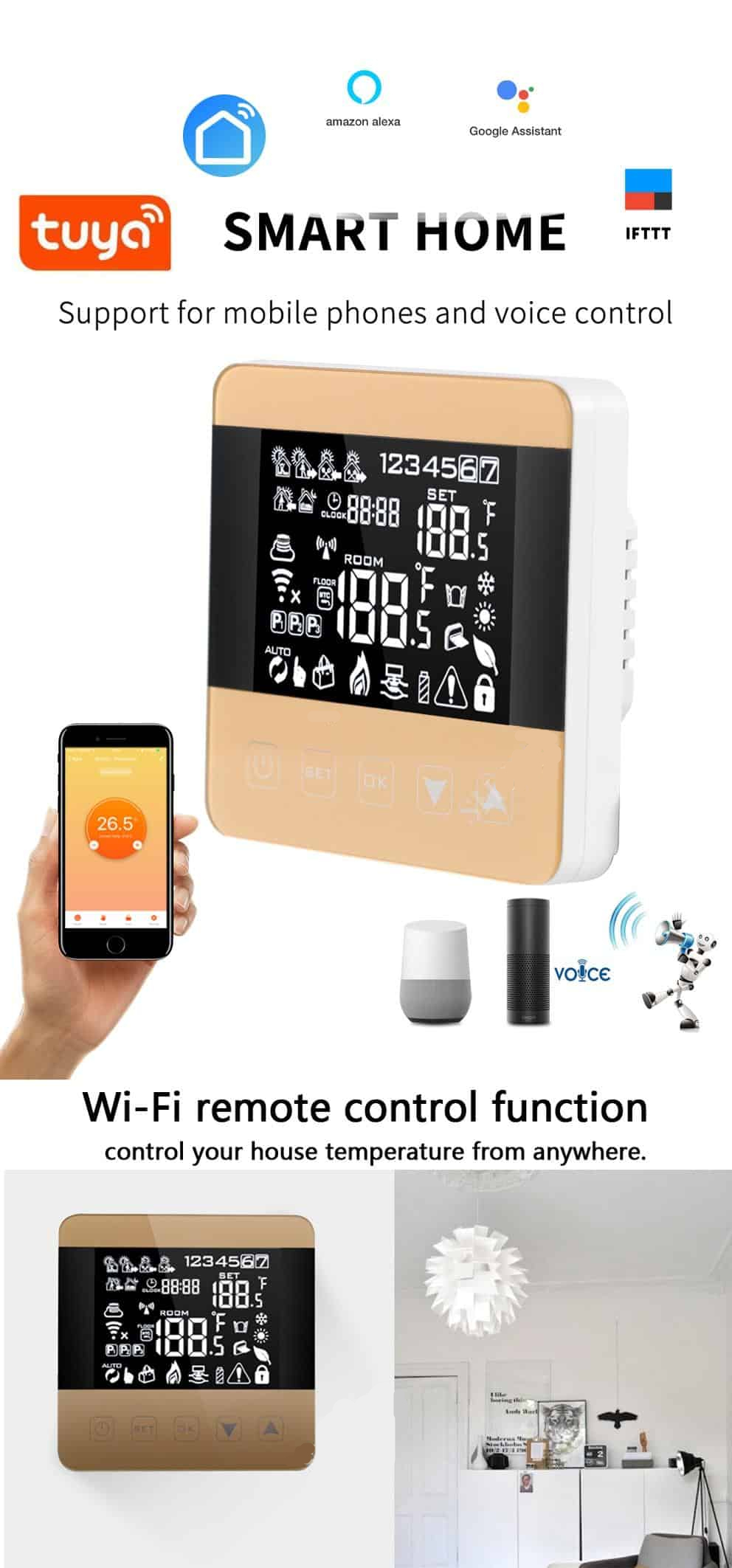 TUYA WiFi Alexa Google home Smart Thermostat Programmable Winter For Water/Floor Heating Touchscreen Room Temperature Controller