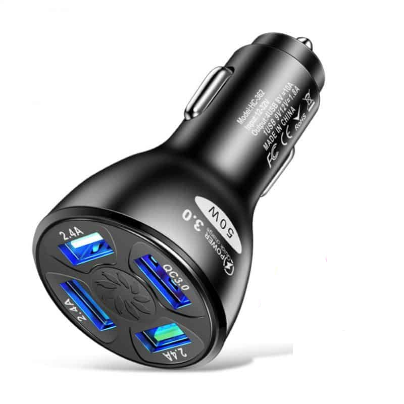 New Car Charger Fast Charge Mobile Phone Charger Cigarette Socket Fast Charger Power Charger In Car 50W QC3.0 4USB Car Charger