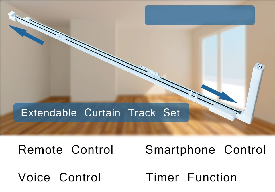 Extendable Smart Curtain Track Alexa & Google Home Motorized Curtain Track Electric Curtain Rail MCT-EX