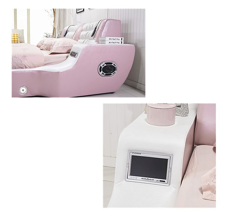 Real Genuine leather bed TV Soft Beds Bedroom camas lit muebles de dormitorio yatak mobilya quarto massage speaker bluetooth