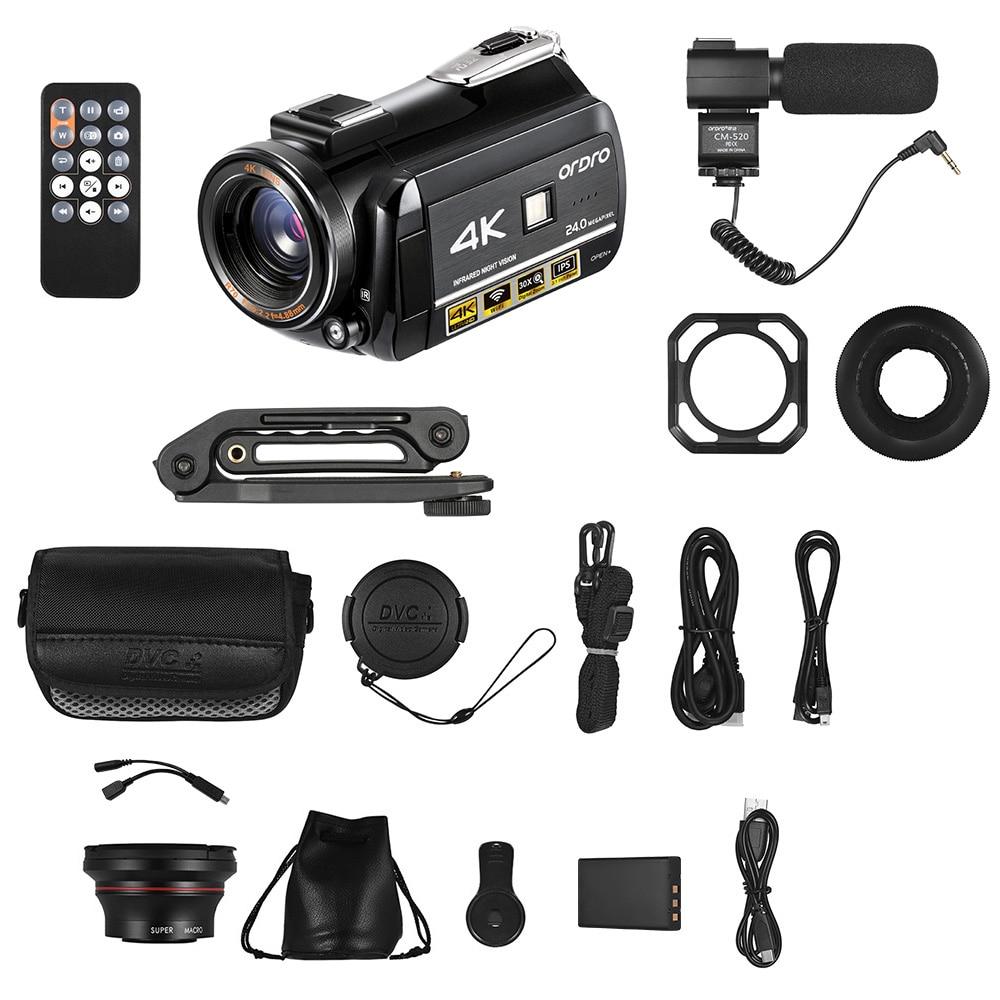 ORDRO AC3 4K WiFi Digital Video Camera Camcorder DV Recorder 24MP 30X Zoom IR Night Vision 3.1 Inch IPS LCD Touchscreen