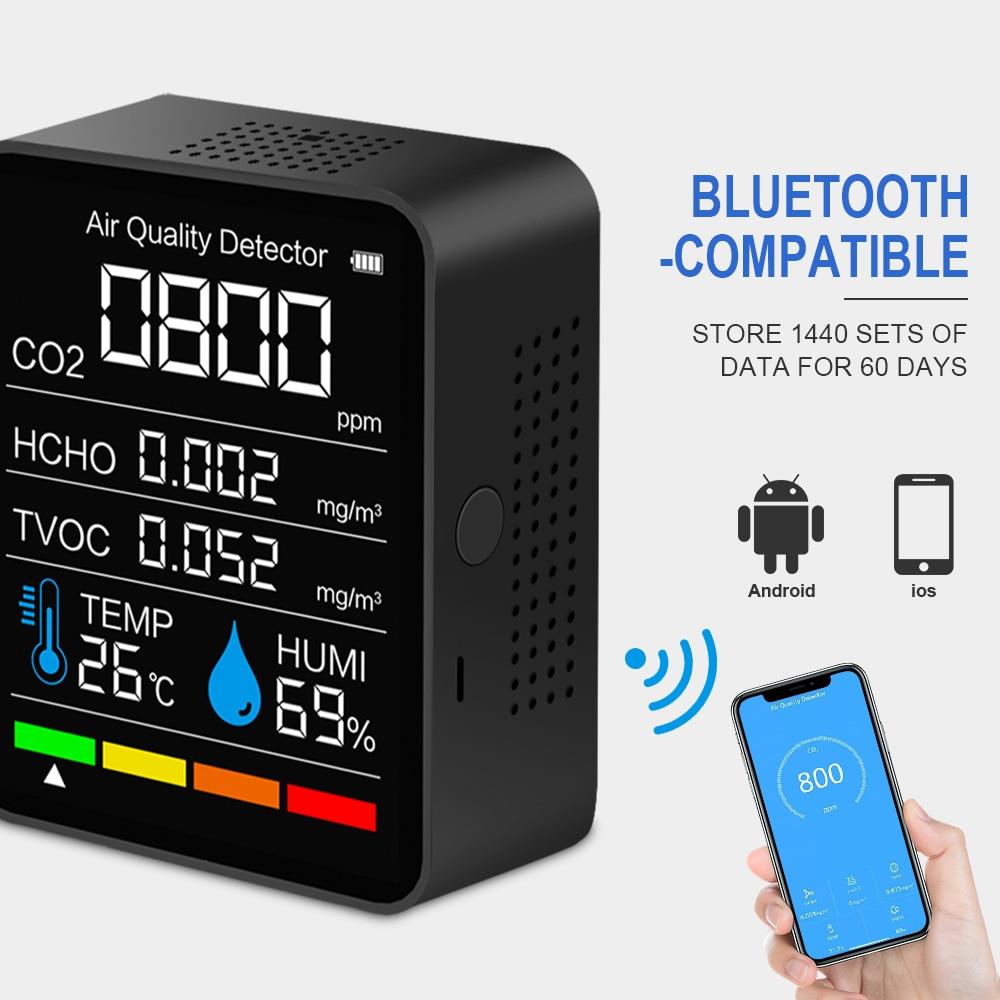 With Bluetooth 5 in1 CO2 Meter Digital Temperature Humidity Sensor Tes –