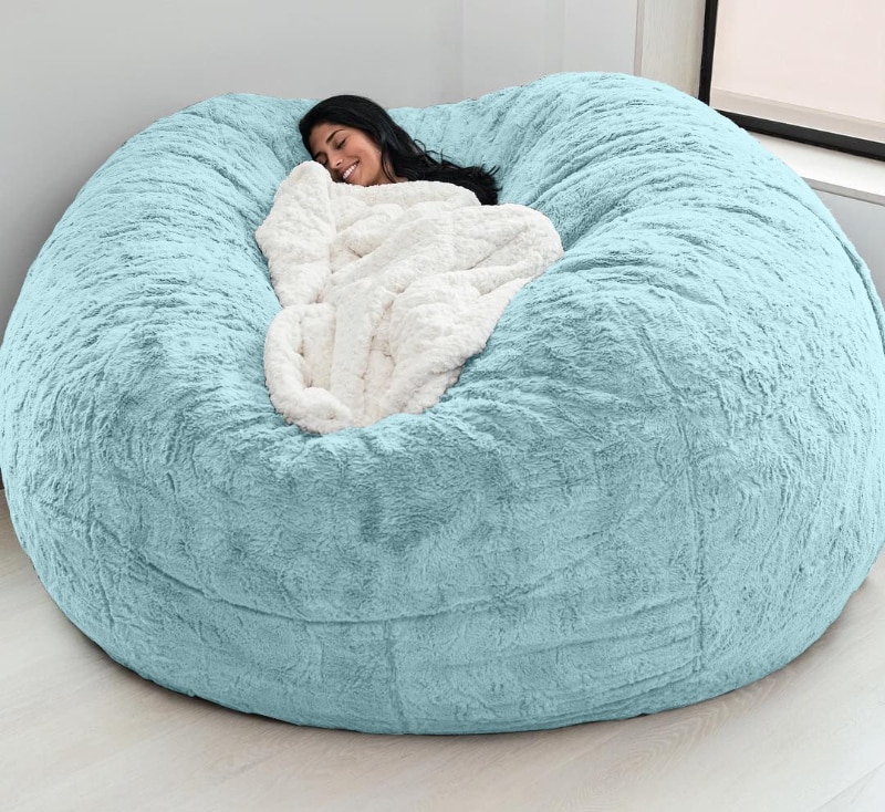 Dropshipping Giant Fur Bean Bag Cover Big Round Soft Fluffy Faux Fur BeanBag Lazy Sofa Bed Cover Living Room Furniture
