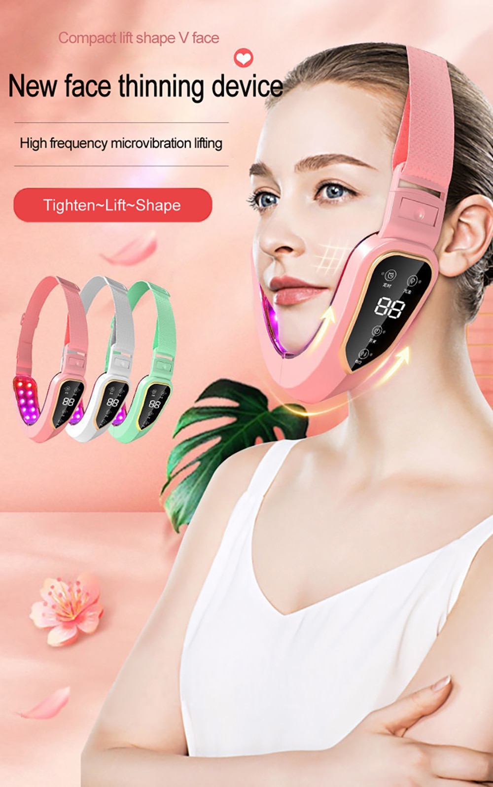 HSKOU Facial Lifting Device LED Photon Therapy Facial Slimming Vibration Massager Double Chin V-shaped Cheek Lift Face