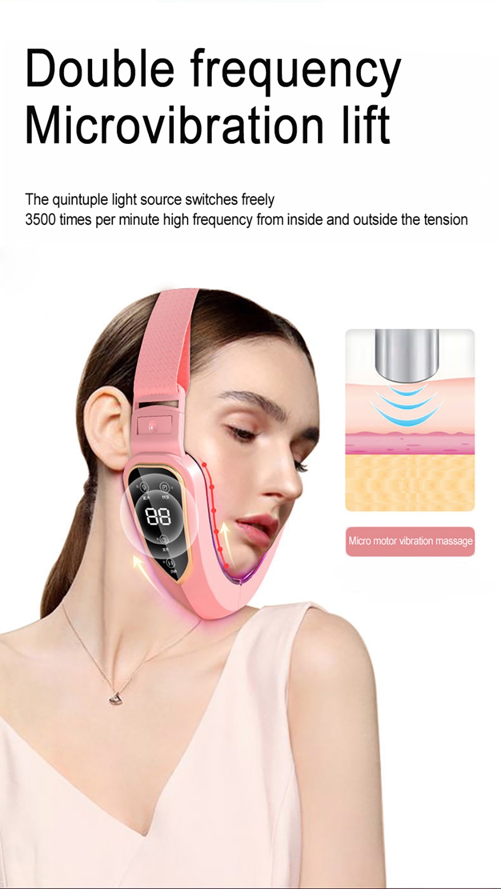 HSKOU Facial Lifting Device LED Photon Therapy Facial Slimming Vibration Massager Double Chin V-shaped Cheek Lift Face