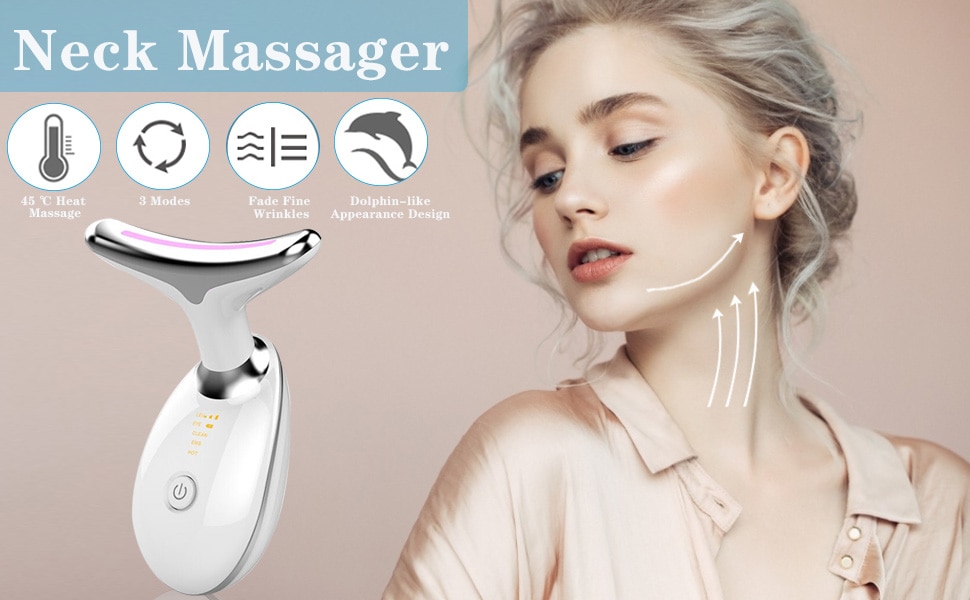 HSKOU Neck Face Beauty Device 3 Colors LED Photon Therapy Skin Tighten Reduce Double Chin Anti Wrinkle Remove Skin Care Tools