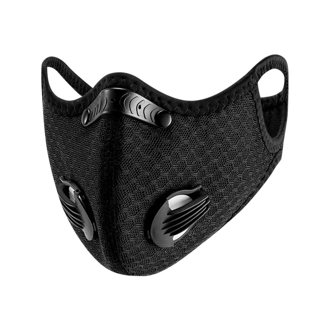 Sport Respiratory Mask For Men Black Dustproof Breathable Reusable Mask With 4pc Pm2.5 Filters 2 Sets Valves No Decoration