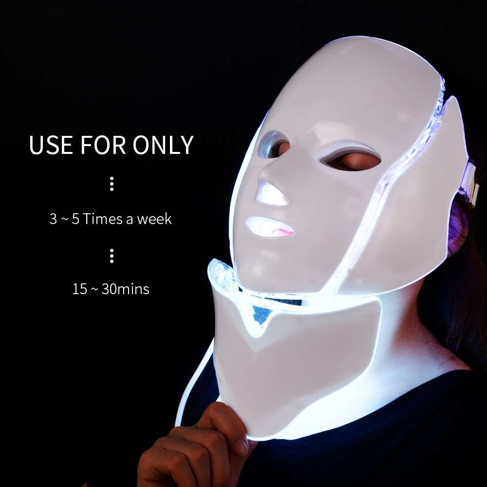 Foreverlily 7 Colors Light LED Facial Mask With Neck Skin Rejuvenation Face Care Treatment Beauty Anti Acne Therapy Whitening