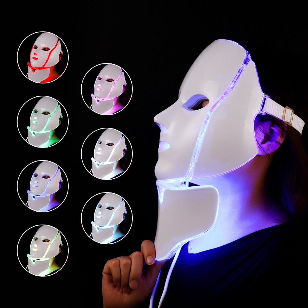 Foreverlily 7 Colors Light LED Facial Mask With Neck Skin Rejuvenation Face Care Treatment Beauty Anti Acne Therapy Whitening