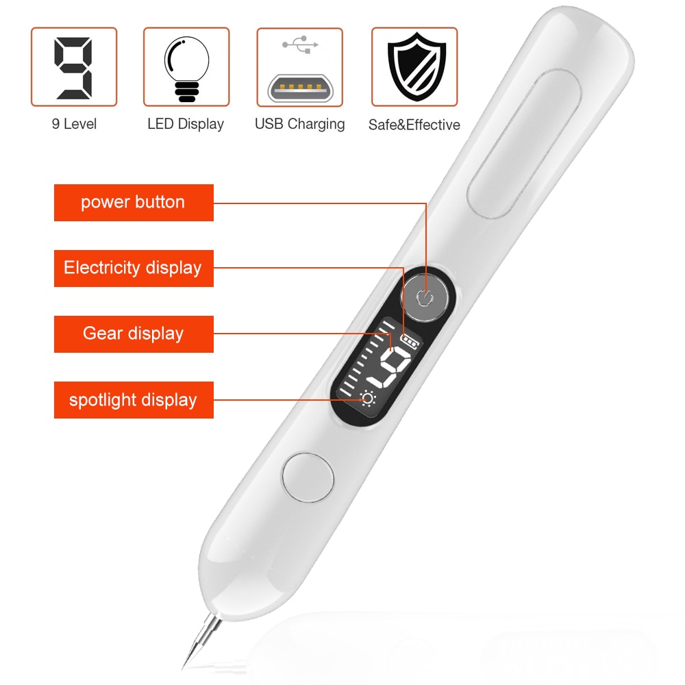 9 Gears Laser Plasma Pen Skin Tag Removal Mole Remover Freckles Wart Tattoo Dark Spot Remover LCD Multifunction Beauty Tool