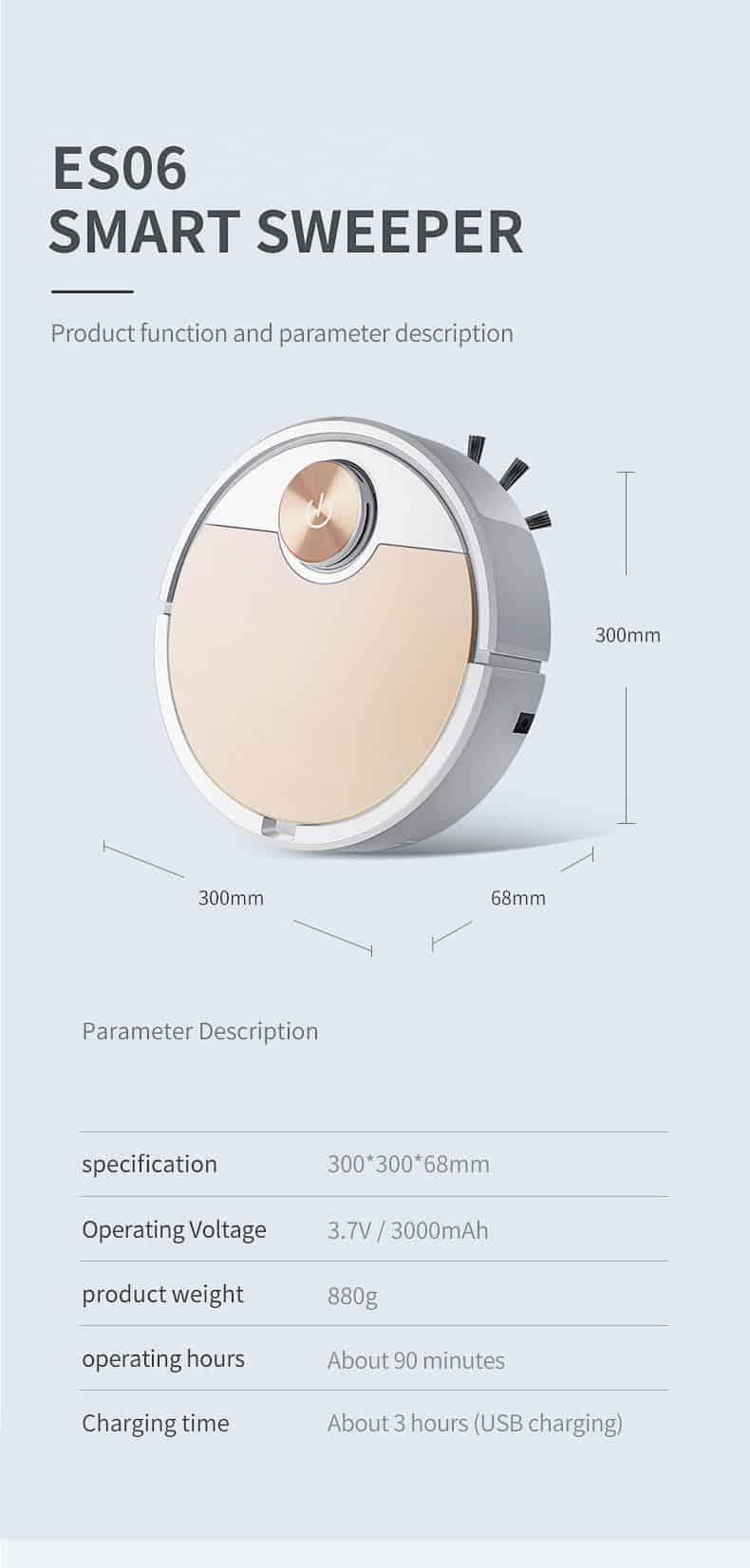 ES06 Mobile Phone APP Remote Control Robot Vacuum Cleaner Multifunctional Automatic Cleaning Smart Vacuum Cleaner