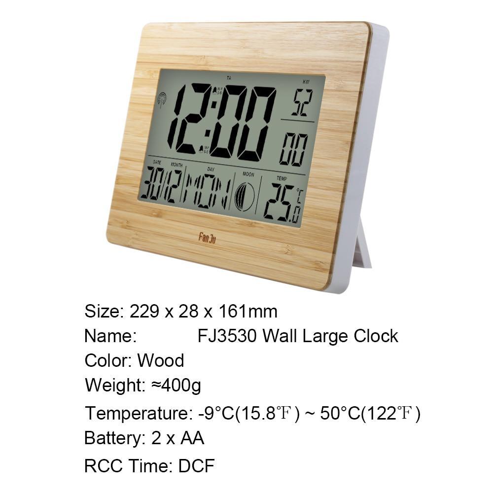 FanJu Digital Wall Clock LCD Big Large Number Time Temperature Calendar Alarm Table Desk Clocks Modern Design Office Home Decor