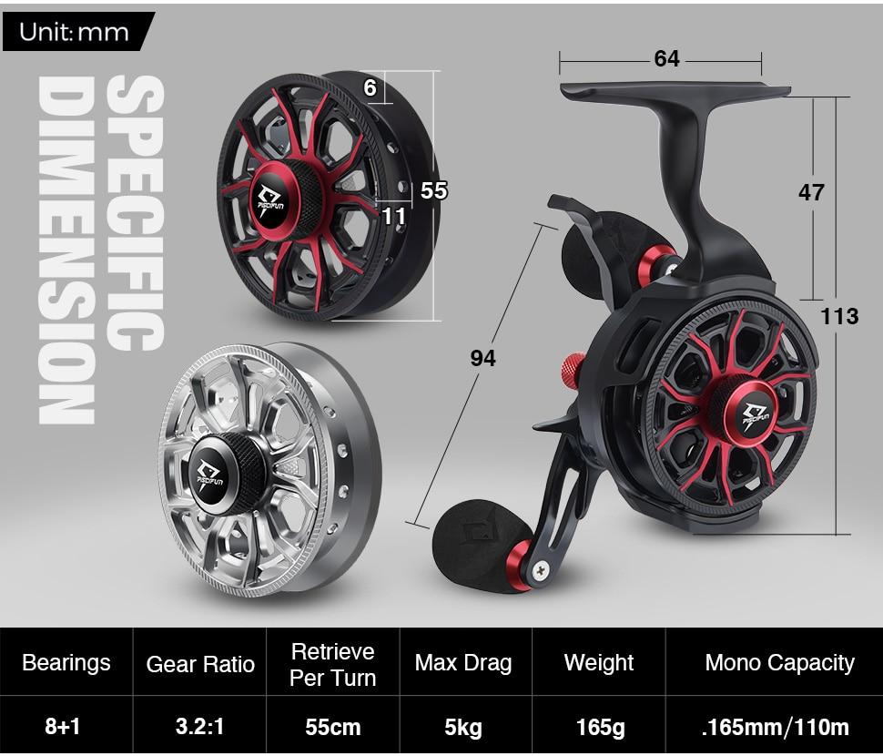 Piscifun ICX CARBON Silver Ice Fishing Reel CNC Machined Aluminum 3.2:1 High Speed Free Fall Dual-mode Trigger 8+1 BB Magnetic