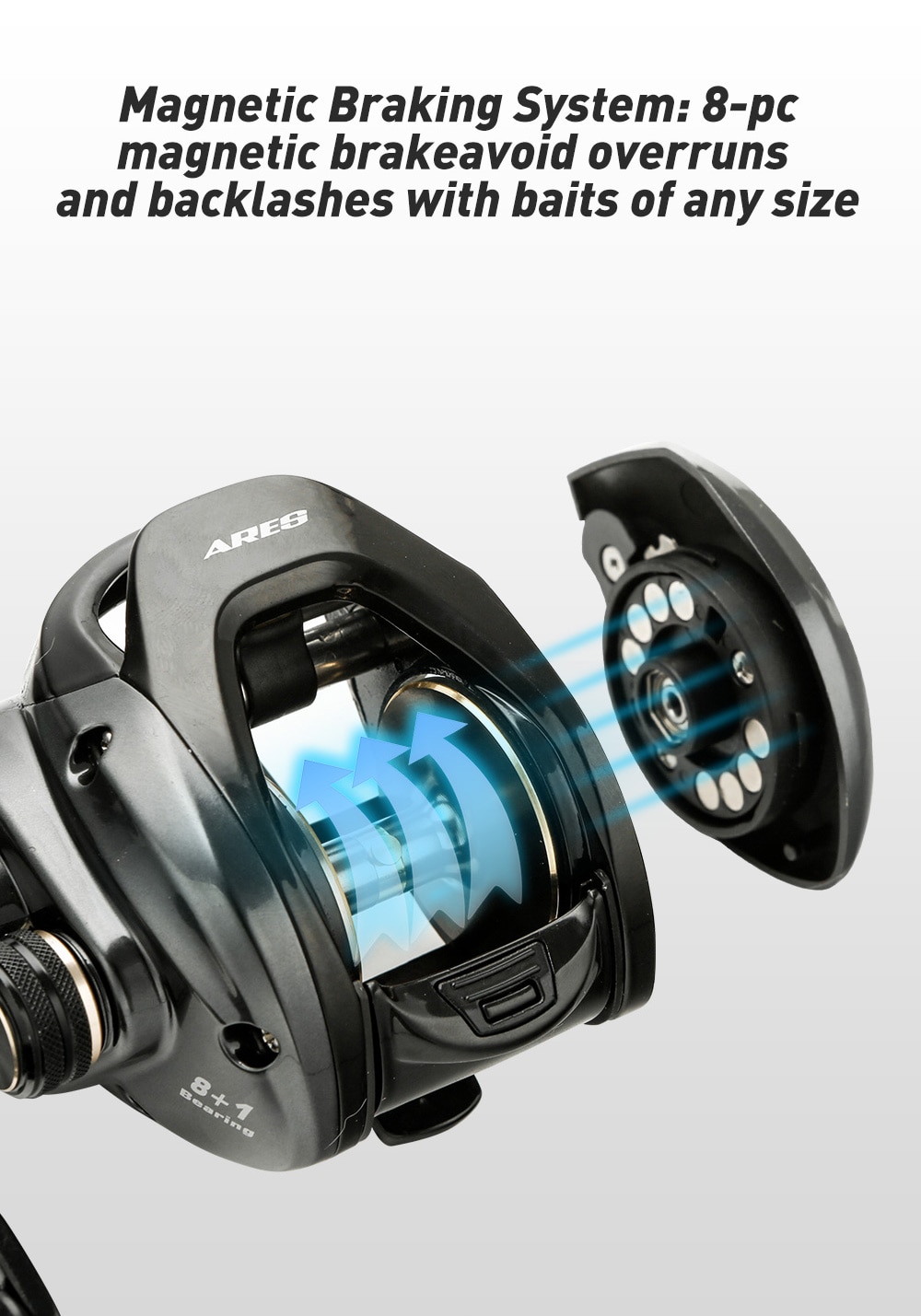 JOHNCOO ARES Baitcasting Reel Aluminum Frame Saltwater Fishing Reel 6.3:1 Gear Ratio 12kg Max Drag Low Profile Baitcast Reel