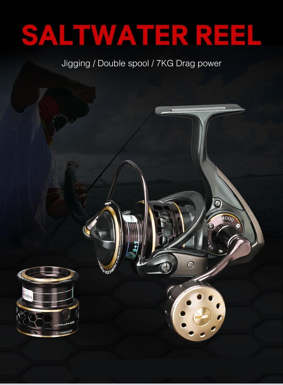 TSURINOYA Fishing Reel Jaguar 4000 5000 Double Spool Carp Reel 9+1BB 5.2:1 Fishing Lure Spinning Reel Saltwater Feeder Reel
